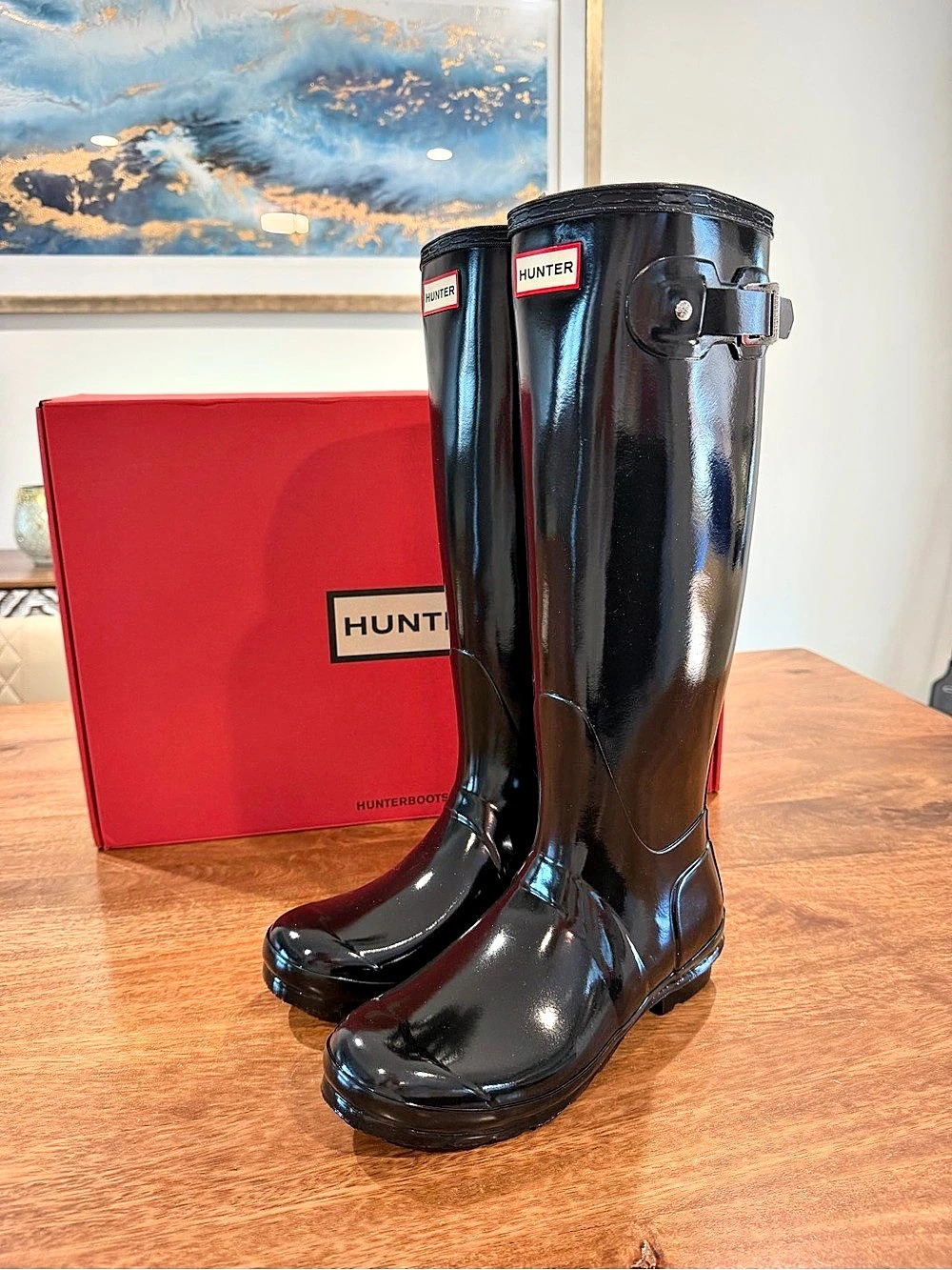 Hunter Women’s Original Tall Gloss Rain Boots Black-Size 8W/6.5M BNIB